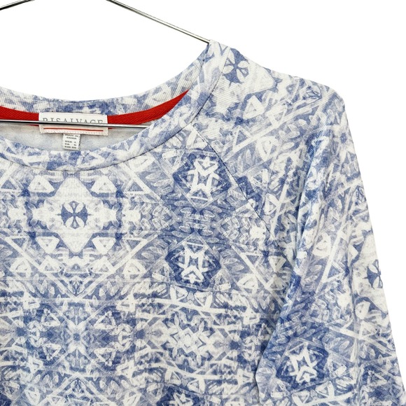 PJ SALVAGE Long Sleeve & Jogger Pajama Set • Large • blue white geometric print - Picture 3 of 11